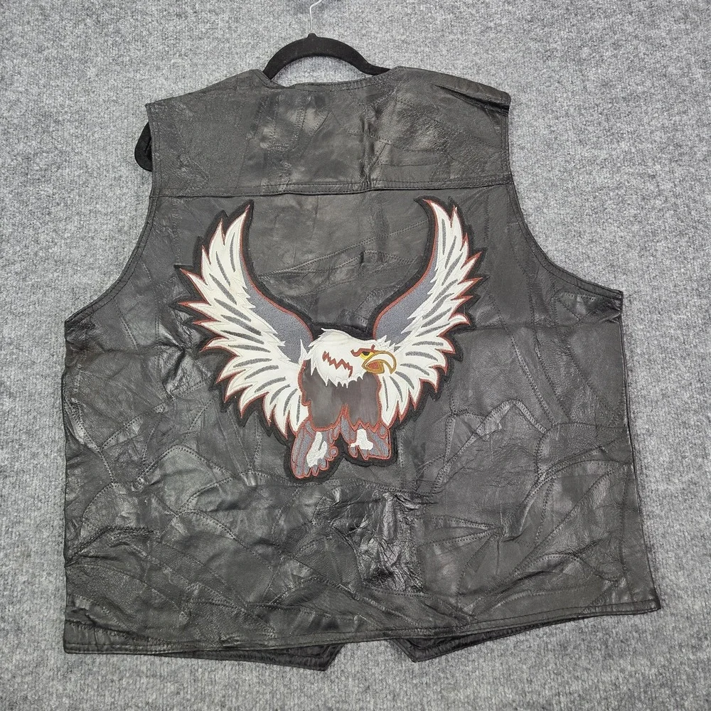 Ashburn Vest Mens 2XL Black Leather Eagle Patch Biker Patriotic USA Motorcycle